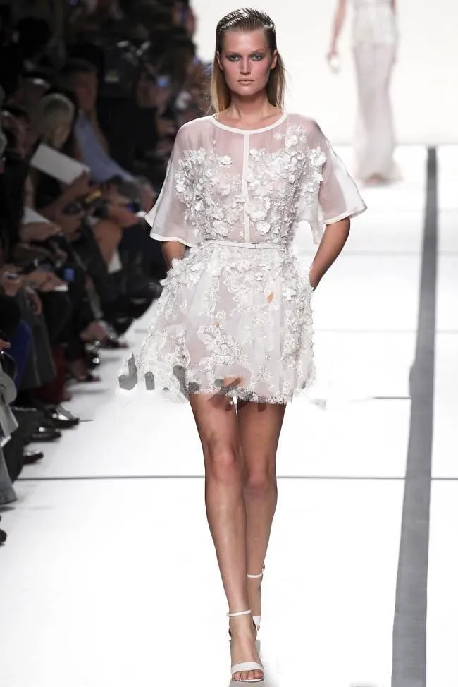 Elie Saab-Robe de cocktail en organza blanc avec appliques 3D, robe courte, ligne A, robe de Rh, tenue de remise des diplômes, fête formelle, quoi que ce soit