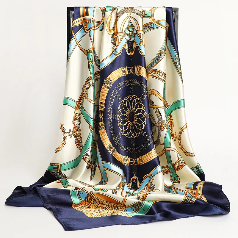 Mouchoirs cheveux foulard en soie 90*90 cm imprimé Satin grand carré foulards en soie châles pour femmes marque de luxe concepteur Hijab bandeau