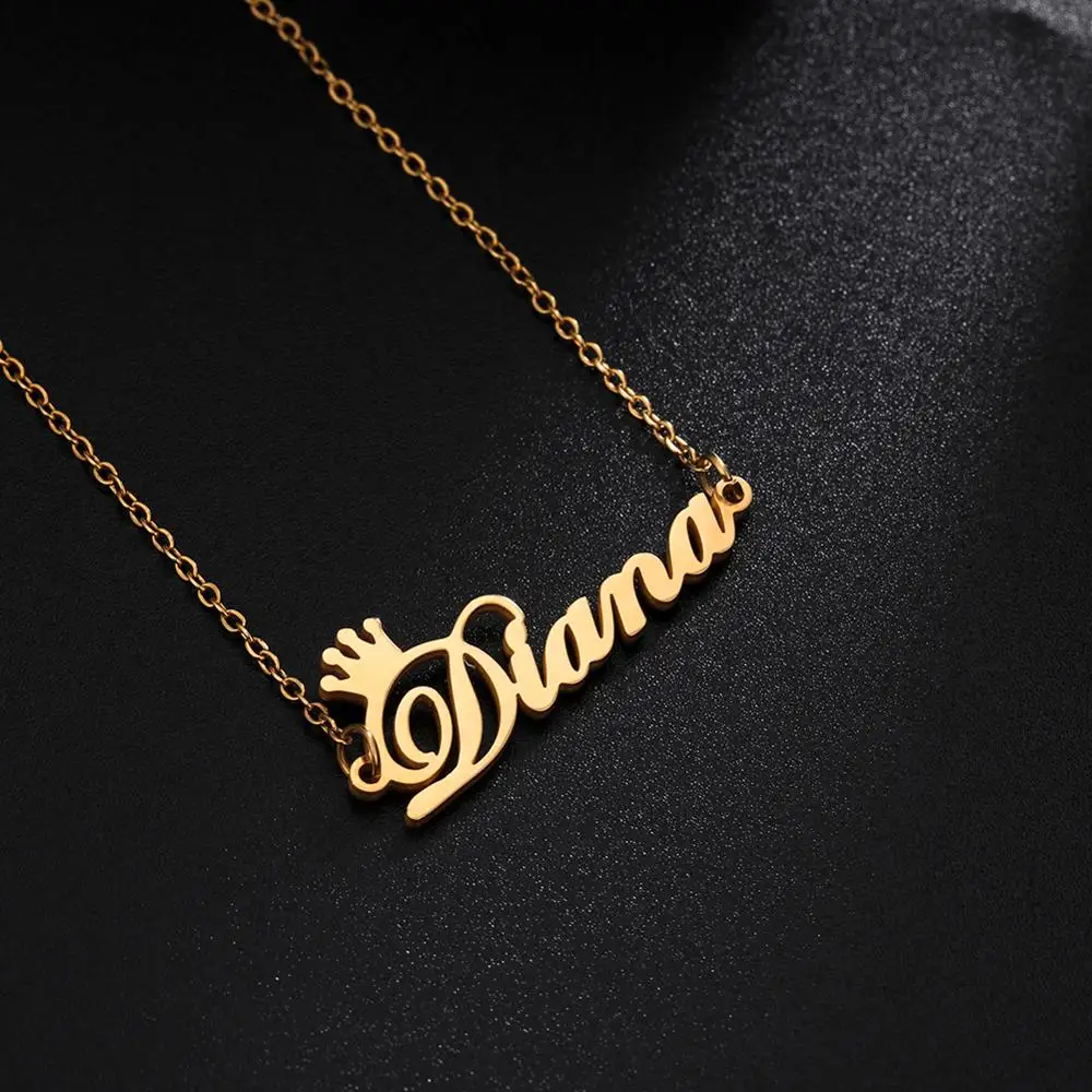 Collier avec nom de lettre personnalisé en acier inoxydable, pendentif avec plaque signalétique personnalisée, ras du cou, bijoux pour femmes et filles