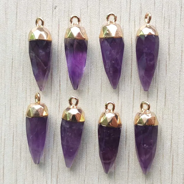 Pendentifs en forme de goutte à facettes en pierre d'améthystes naturelles, pour bricolage, accessoires de bijouterie, fabrication de 8 pièces/lot, vente en gros, livraison gratuite – Image 2