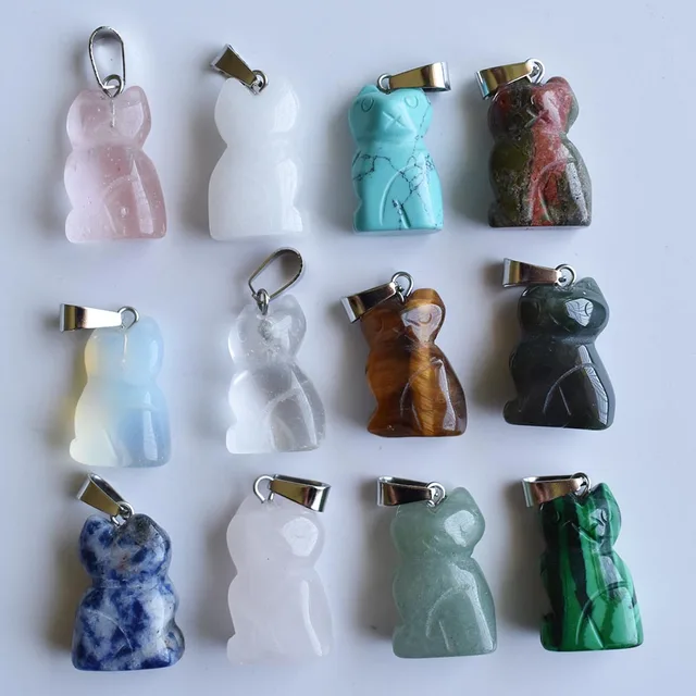 Assortiment de pendentifs en pierre naturelle mixte, haute qualité, motifs chats, breloques pour la fabrication de bijoux fins, vente en gros, 12 pièces/lot, 2020