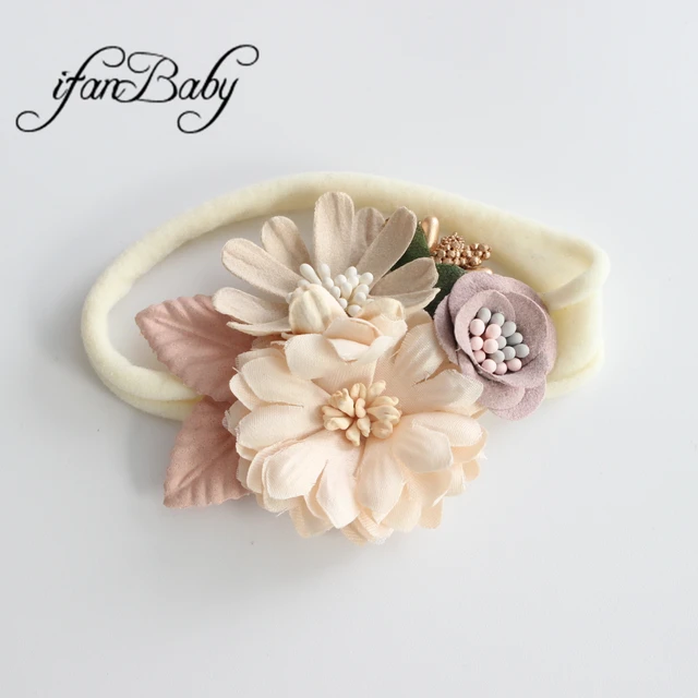 Bandeau élastique en nylon pour bébés, accessoires à la mode, bandeau à fleurs en cuir pour nourrissons, couvre-chef à fleurs, bandeau mince – Image 4