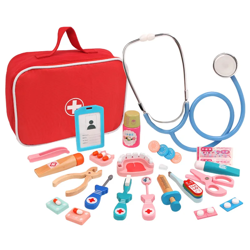 Jouets éducatifs de médecin en bois pour enfants, ensemble de coffre à médicaments de Simulation médicale pour enfants, jeu de rôle, jouet de Simulation