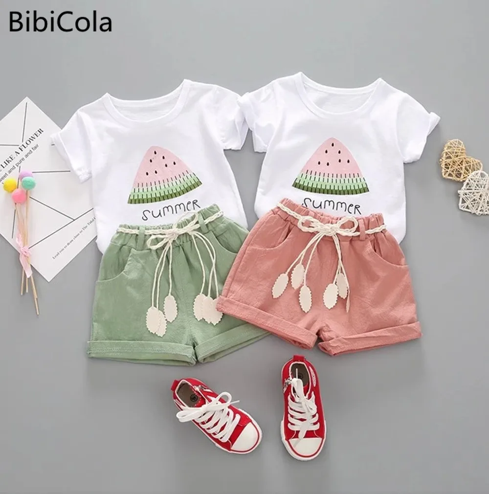 BibiCola été filles vêtements ensemble 2 pièces survêtement enfants coton costume enfants dessin animé tenues à manches courtes bébé filles vêtements ensembles