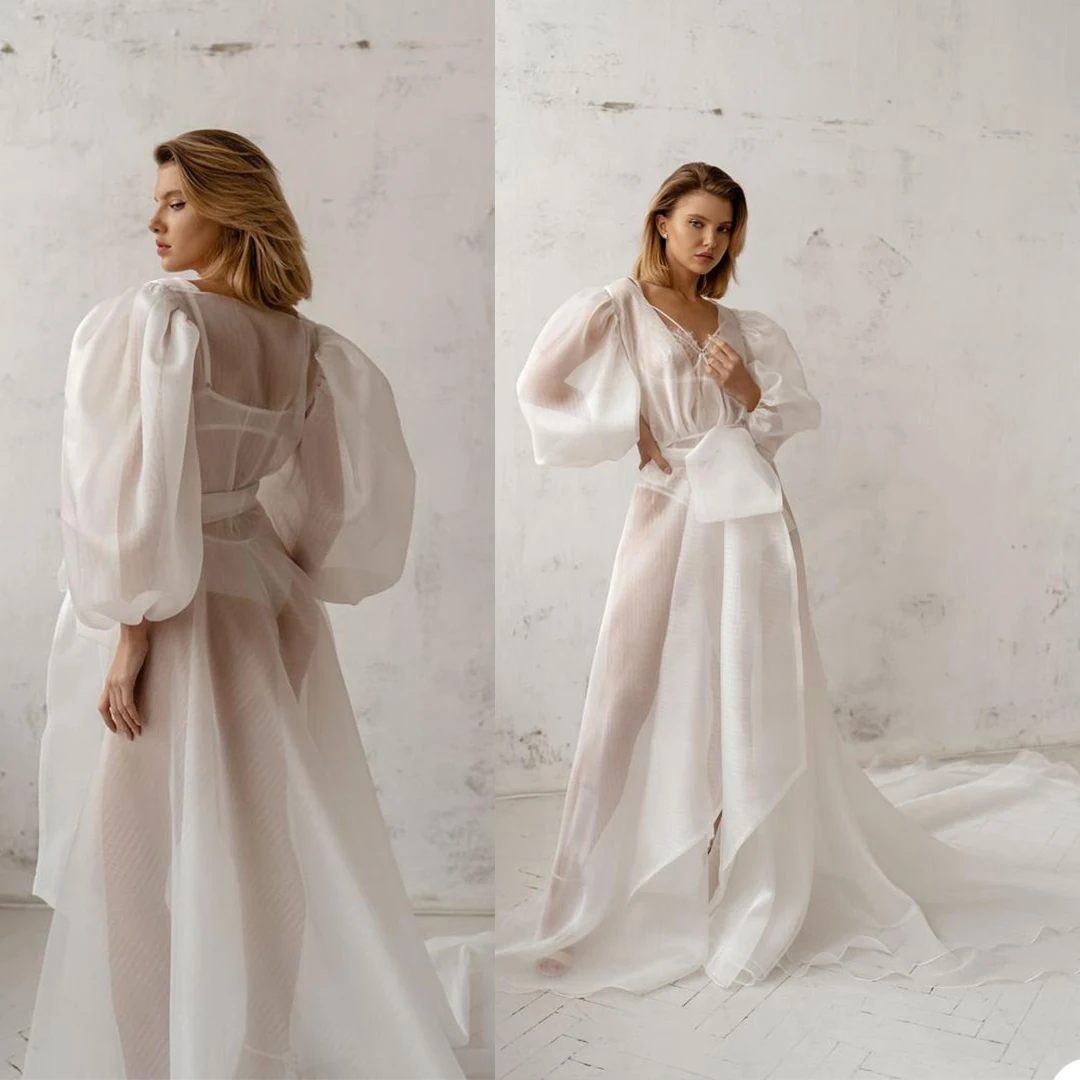 Robes de mariée blanches en mousseline de soie, longues, longueur au sol, transparentes, pour séance Photo, Robes de maternité pour photographie, 2021