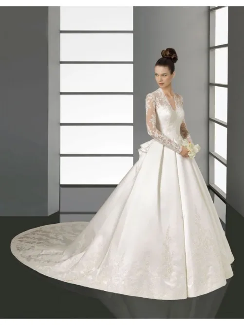 Robe de mariée en Satin à manches longues et col en v, Noble, robe de bal, robes mère de la mariée, offre spéciale, nouvelle collection 2018