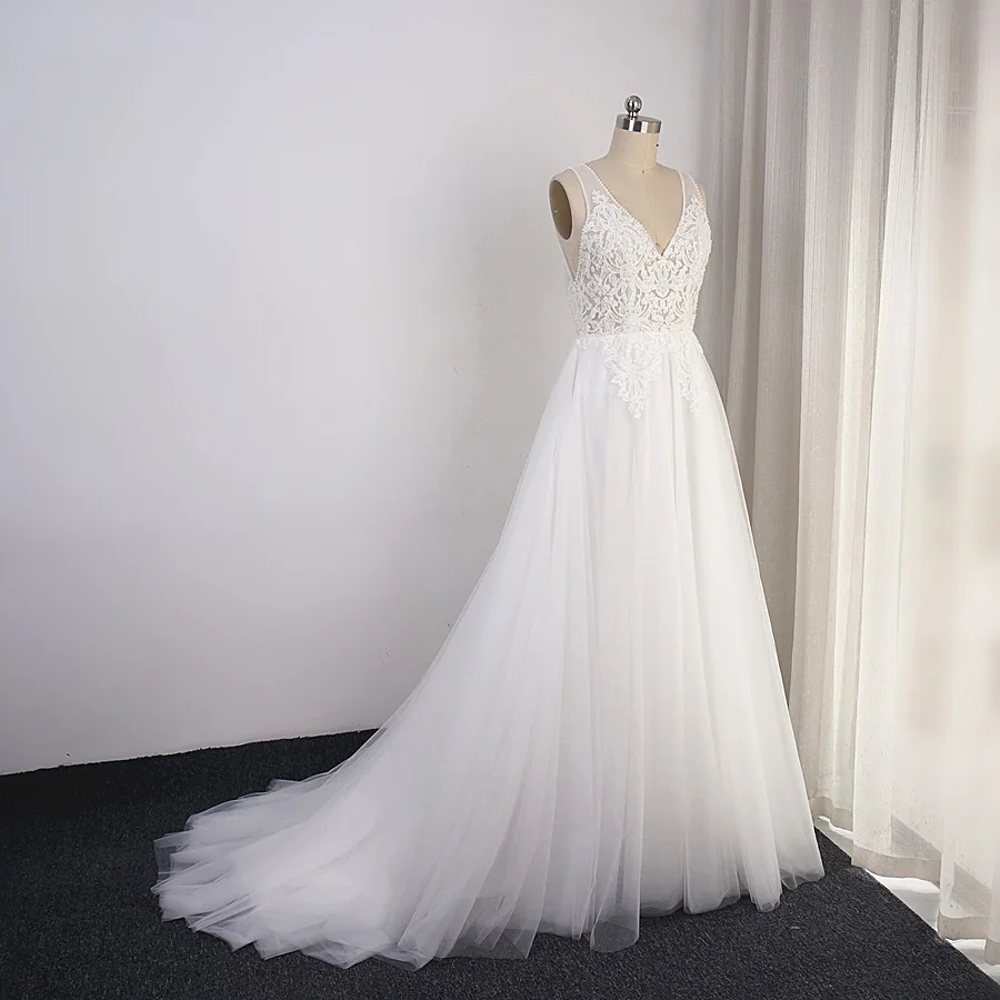 Robes de mariée en couches de tulle Boho, photo réelle, ligne A, robe de plage bohème, patients, livraison directe
