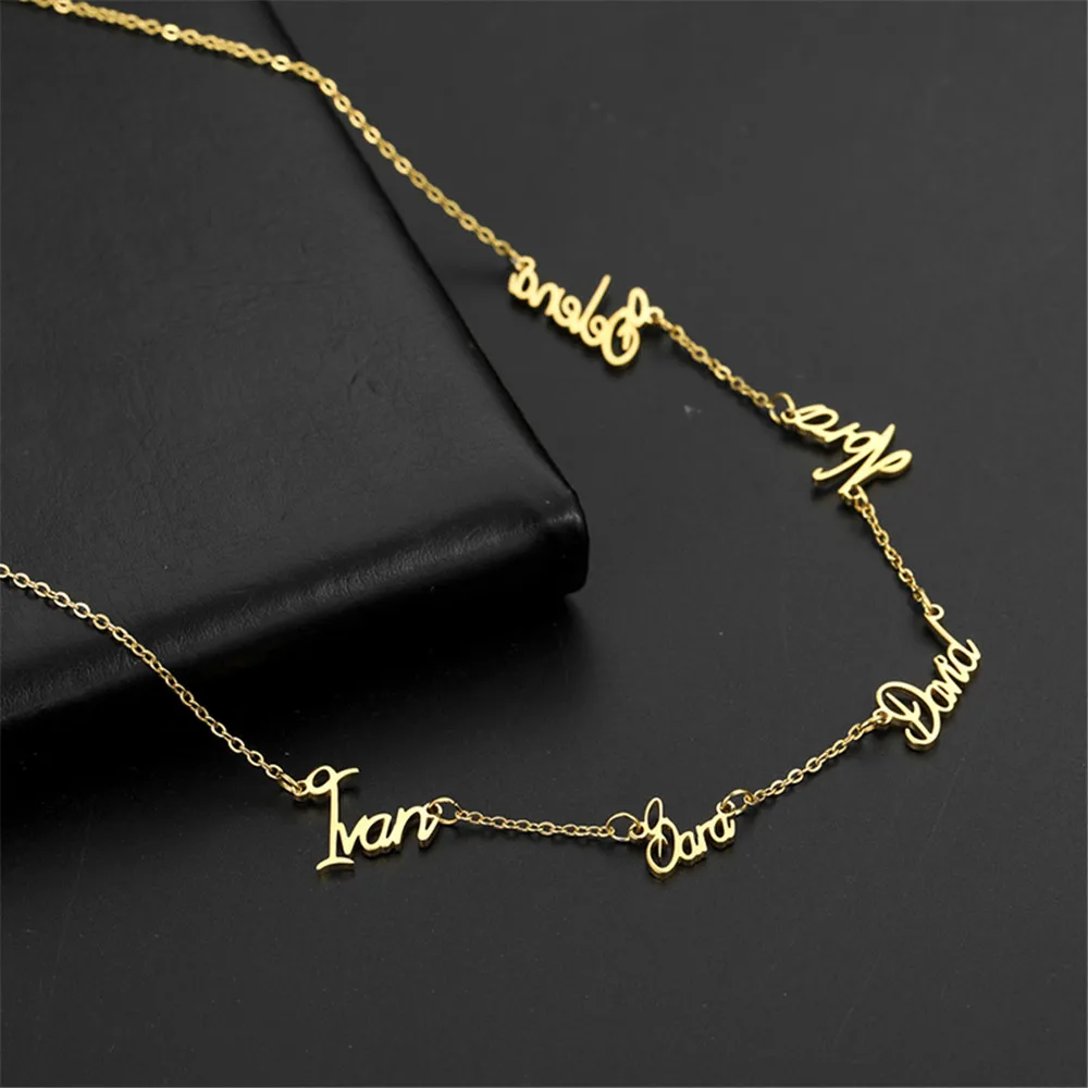 Cazador Personalized Multiple Names Necklace Custom 6 Nameplates Pendant Stainless Steel Family Members Jewelry Valentine Gift