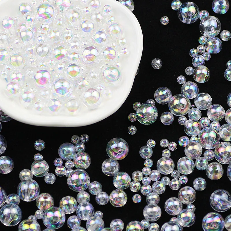 Breloques rondes en plastique ABS blanc, 50 à 600 pièces, entretoises, perles amples pour la fabrication de bijoux, accessoires de collier, Bracelets, DIY, 4/5/6/8/10MM