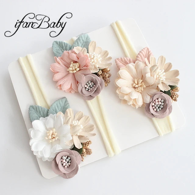 Bandeau élastique en nylon pour bébés, accessoires à la mode, bandeau à fleurs en cuir pour nourrissons, couvre-chef à fleurs, bandeau mince