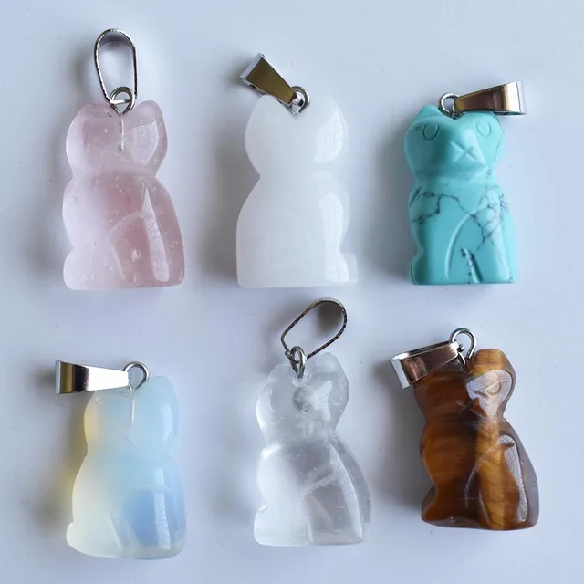 Assortiment de pendentifs en pierre naturelle mixte, haute qualité, motifs chats, breloques pour la fabrication de bijoux fins, vente en gros, 12 pièces/lot, 2020 – Image 3