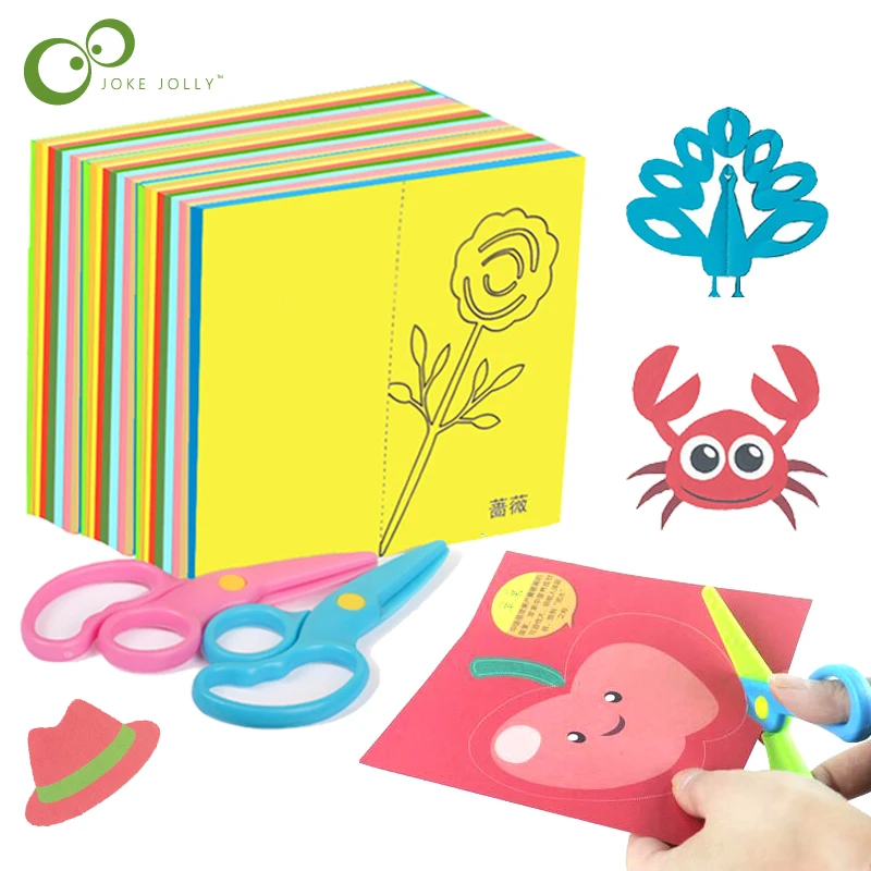 Ensemble de découper le papier, ciseaux de coupe du papier, livre de coupe d'activité, Kits de jouets artisanaux pour enfants d'âge préscolaire avec ciseaux sûrs pour enfants