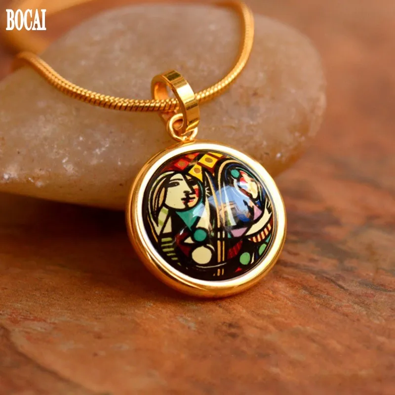 Collier pendentif rond en émail pour femme, peintures Picasso célèbres, bijoux à la mode, couleur émail, nouveau
