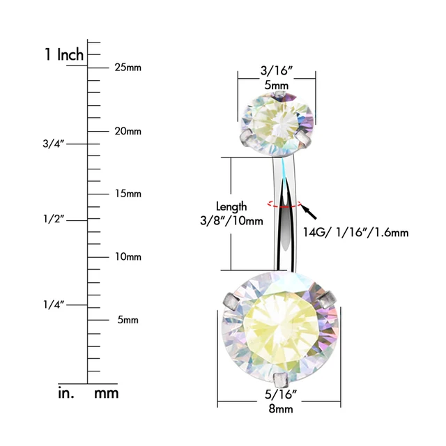 Anneaux de nombril chirurgicaux en acier inoxydable 316L, barre de perçage de nombril avec zircone cubique ronde, bijoux de corps, 1 pièce/paquet – Image 6