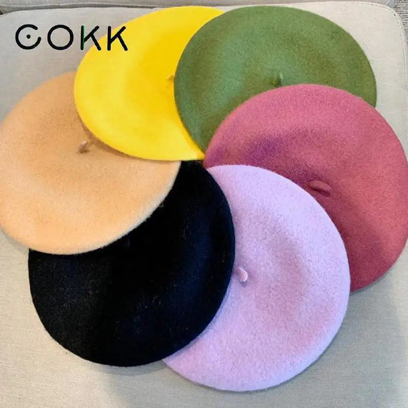 Chapeaux d'hiver pour femmes bérets casquette de peintre automne hiver chapeau femme plat artiste français béret filles Vintage chaud décontracté