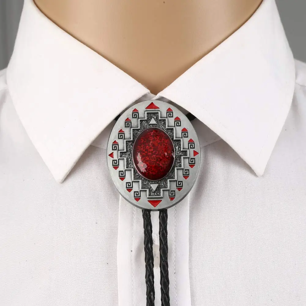 Cravate Bolo rouge turquoise pour femmes, fait à la main, Art occidental, alliage indien, pentagramme étoile silvr