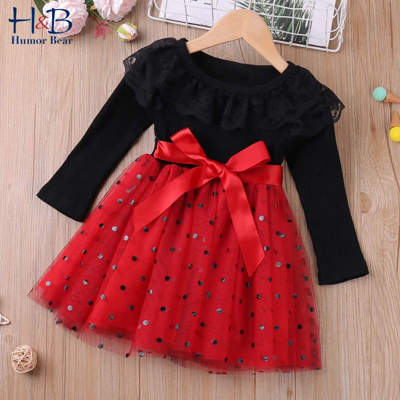 Humor Bear – robe d'automne à manches longues pour filles, col en dentelle, maille fil, Patchwork, robe de princesse, vêtements pour enfants en bas âge, nouvelle collection