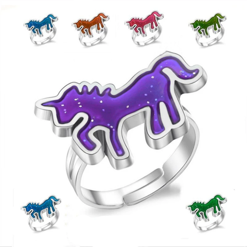 Anneau d'humeur licorne, 1 pièce, changement de couleur, anneau d'humeur réglable, sensation d'émotion, température variable, bijoux, vente en gros
