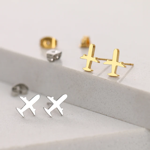 Stainless Steel Earrings 2022 Trend Simple Airplane Fashion Stud Earrings For Women Jewelry Party Friends Wedding Best Gifts NEW – Image 6