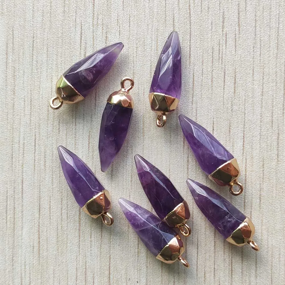 Pendentifs en forme de goutte à facettes en pierre d'améthystes naturelles, pour bricolage, accessoires de bijouterie, fabrication de 8 pièces/lot, vente en gros, livraison gratuite