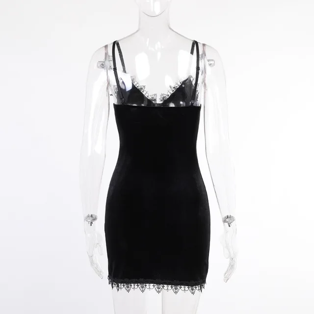 Mini robe noire croisée foncée, Vintage, Sexy, bretelles Spaghetti, taille haute, fente latérale, Goth Party Club, robe pour femmes – Image 5