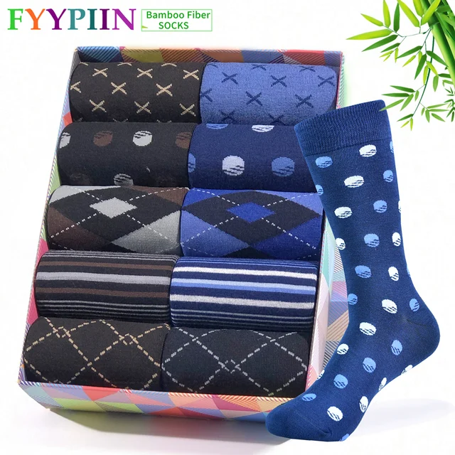 5 Pairs of  Men's Mid-Calf Socks - Soft, Breathable, Moisture-Wicking Bamboo Fiber for All Season Wear