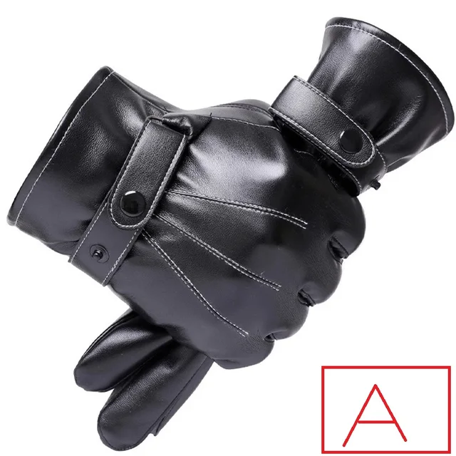 Gants en cuir PU noir pour hommes, Style fin, pour la conduite, antidérapants, doigts complets, paume, écran tactile, mode hiver – Image 2