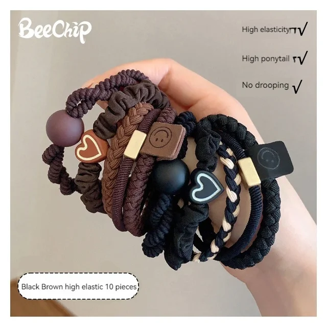 Ensemble d'anneaux de cheveux pour femmes, 10 pièces, accessoires pour cheveux, bande en cuir à haute élasticité, tempérament Simple, queue de cheval haute, durabilité, nouveau Style