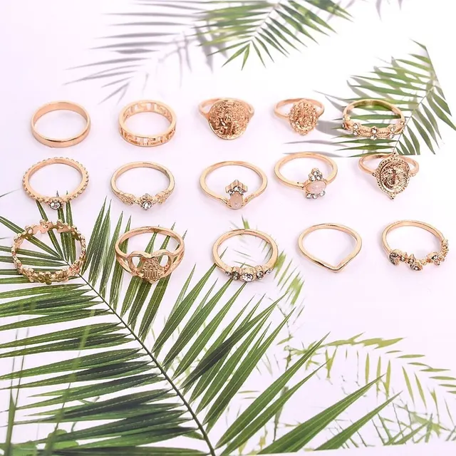 15 Retro Lady Jewelry Retro Gold-color Coins Cross Love Ring Europe And America Portrait Water Drill Ring Set Woman – Image 4