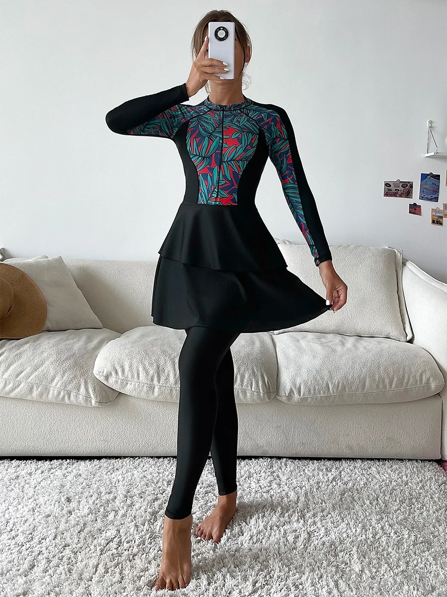 3 pièces femmes maillot de bain musulman imprimé couverture complète maillot de bain Hijab islamique Burkinis maillots de bain maillot de bain