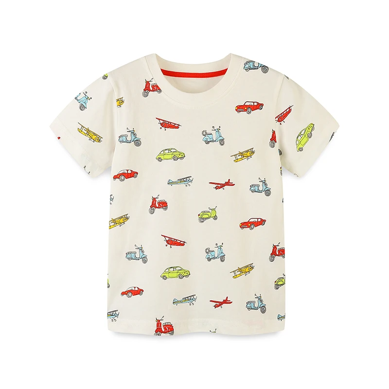 Haut à col rond en coton tricoté à manches courtes pour garçons, imprimé dessin animé, décontracté, été, 2 à 7 ans, 1 pièce