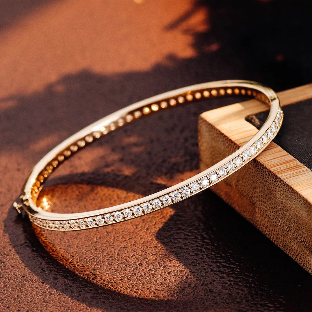 Provence Width Luxury Bracelet 14KGold DEF/VVS Lab Diamonds full band Simple Bangle For Women Fine Jewelry Personalized Custom