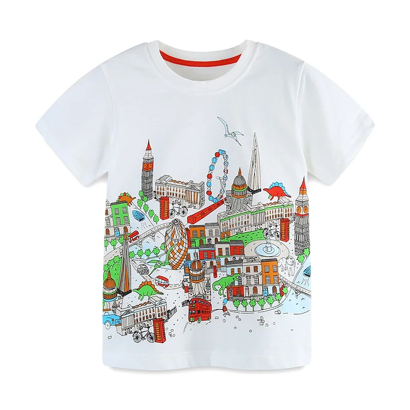 T-shirt à Manches Courtes en Coton pour Garçon, Tricot Décontracté, Motif de Dessin Animé, Col Rond, 2 à 7 Ans, Été, 1 Pièce