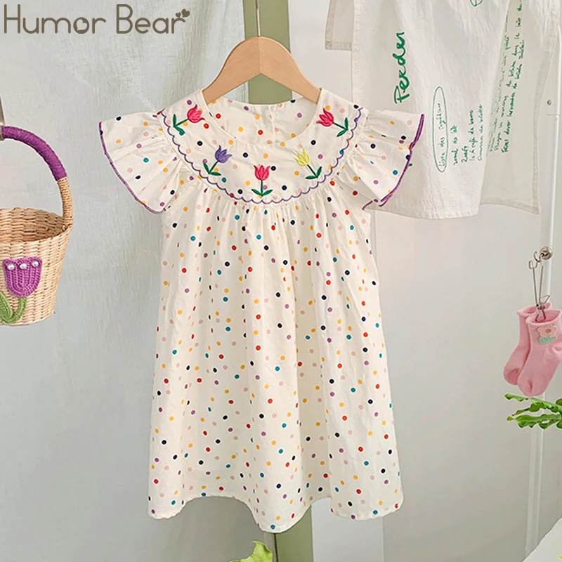 Humor Bear – robe pour filles, vêtements pour enfants, broderie coréenne, manches volantes, douce et colorée, à pois, robe de princesse pour 2-7 ans