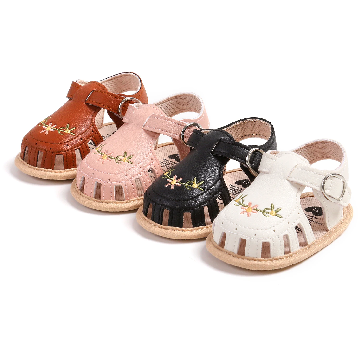 Sandales de loisirs et confortables pour bébé fille, sandales d'été respirantes et légères à bout enroulé floral