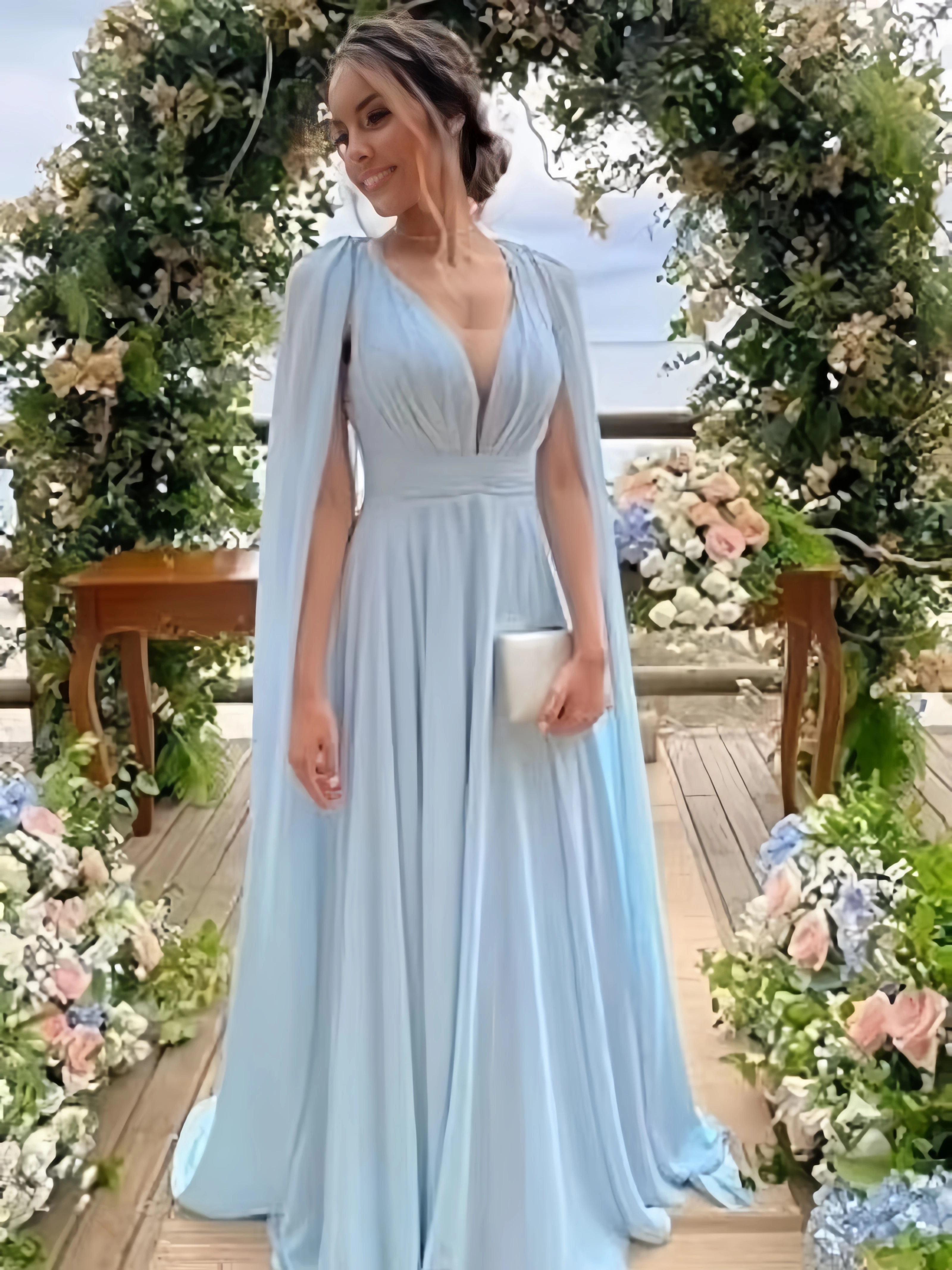 TSxuelian – robe mère de la mariée longue de demoiselle d'honneur, longueur au sol, avec manches plissées, en mousseline de soie, col en v, robe de soirée formelle
