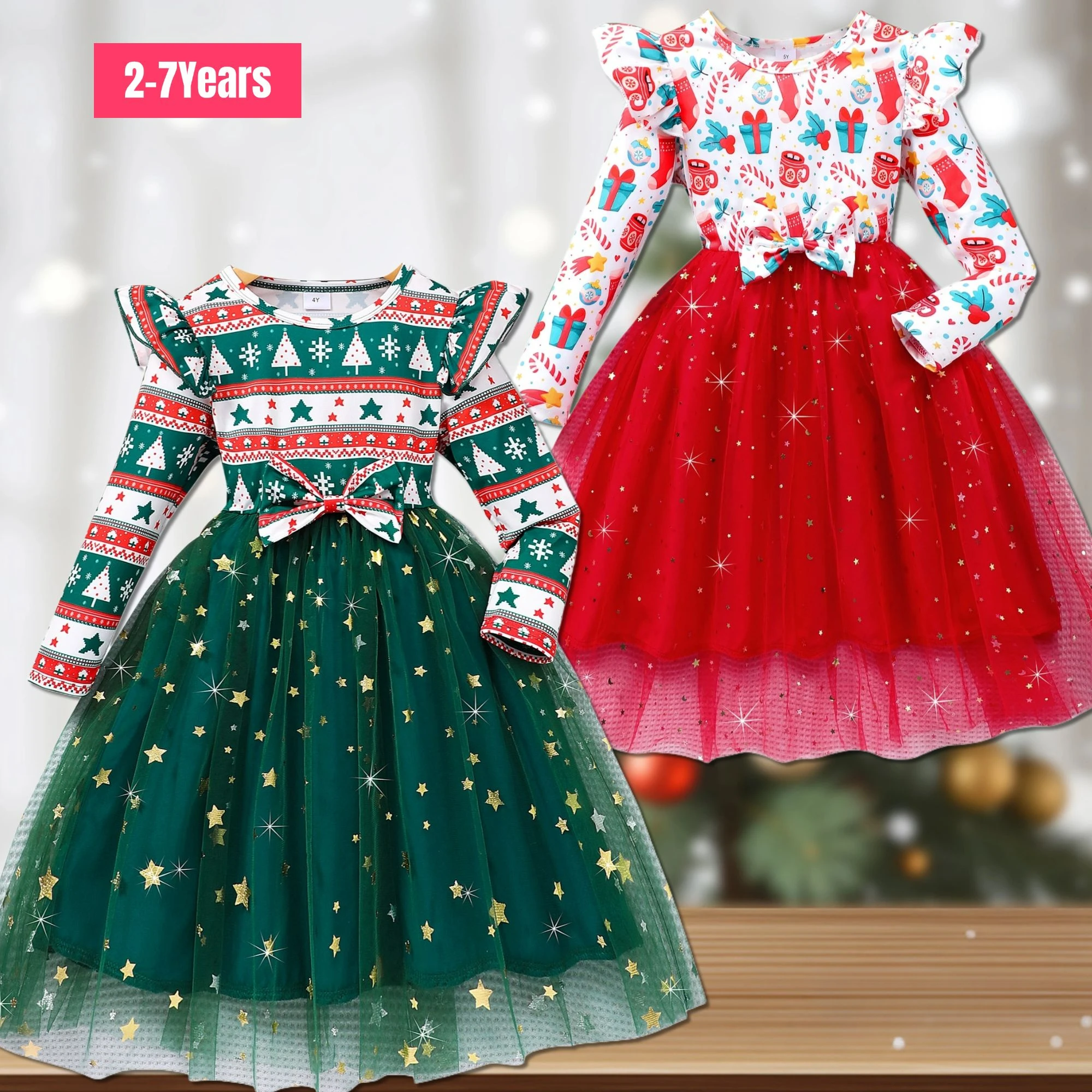 Robe de noël pour filles, printemps-automne, manches longues, nœud, Style de noël, cadeaux de vacances, vêtements décontractés doux pour filles