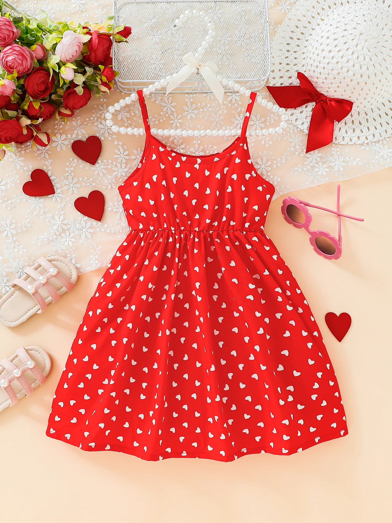 Vêtements d'été robe d'amour décontracté mode imprimé robe à bretelles pour fille mignonne