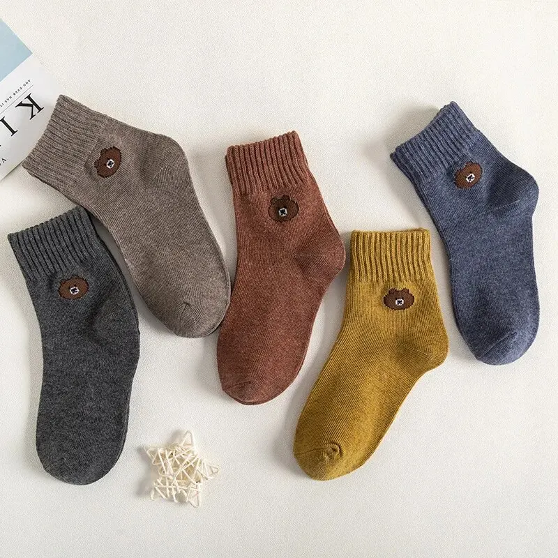 Chaussettes à rayures en coton pour enfants, dessin animé, décontracté, bébé, filles, garçons, tout-petit, tout-petit, enfants, 1-8 ans, printemps, automne, lot de 5 paires