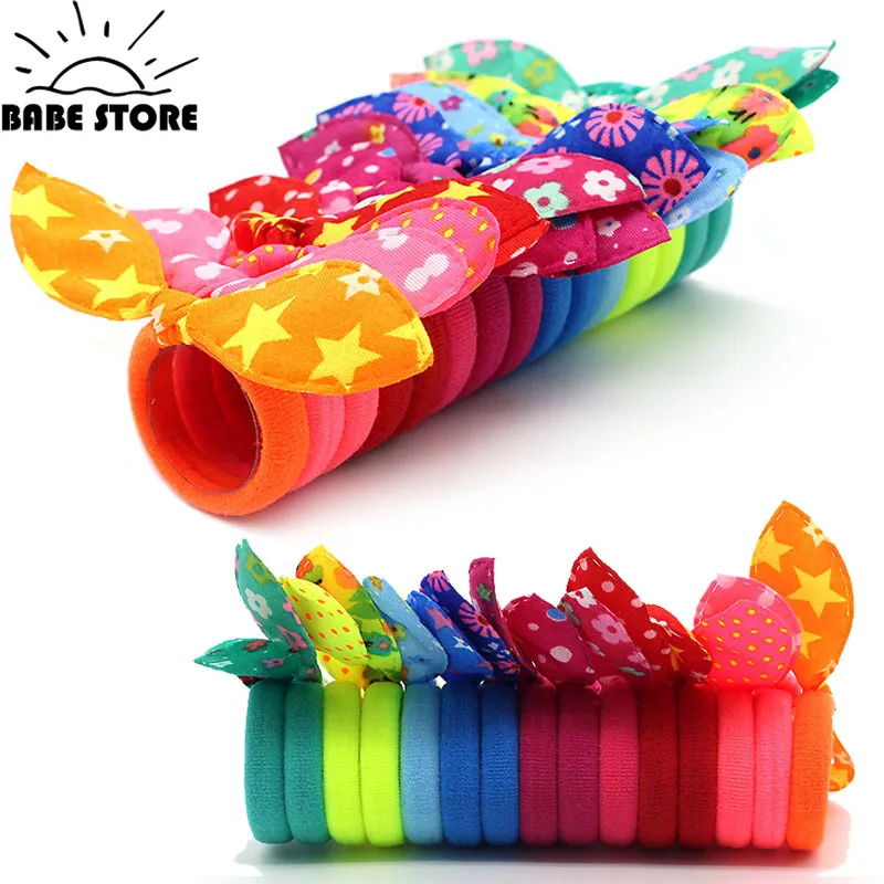 Artificiel astiques à cheveux en caoutchouc pour enfants, nœuds d'oreilles de lapin aléatoires, ensemble de bandes de sauna pour bébés filles, chouchous pour enfants, accessoires de cheveux mignons, 10 pièces
