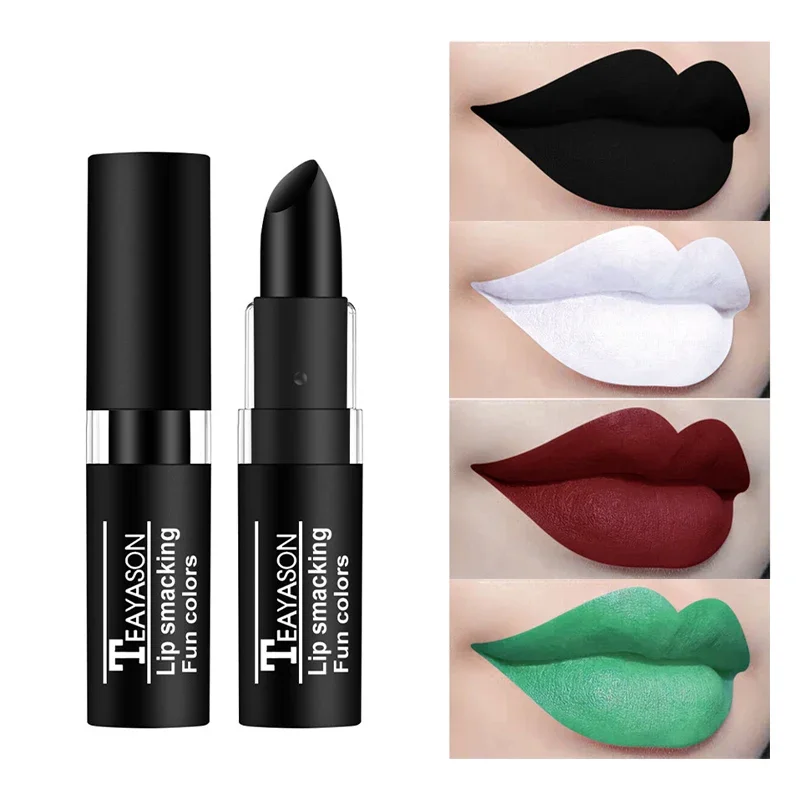 Rouge à lèvres mat longue durée, imperméable, noir et blanc, teinte velours, maquillage de noël et d'halloween, vente en gros