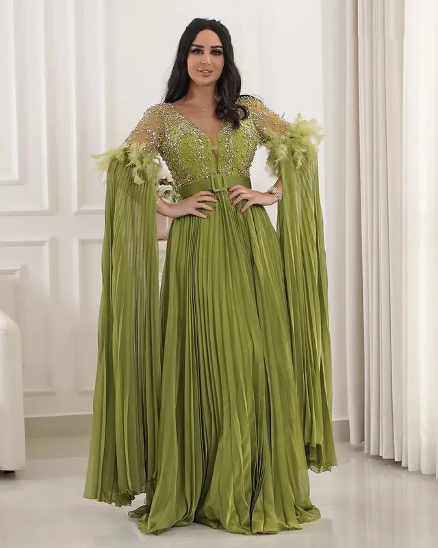 Aso Ebi-Robe trapèze verte arabe pour mère de la mariée, robes perlées en mousseline de soie, soirée, Rh, mère du marié, quelle que soit la robe ZJirt, 2024 Oct
