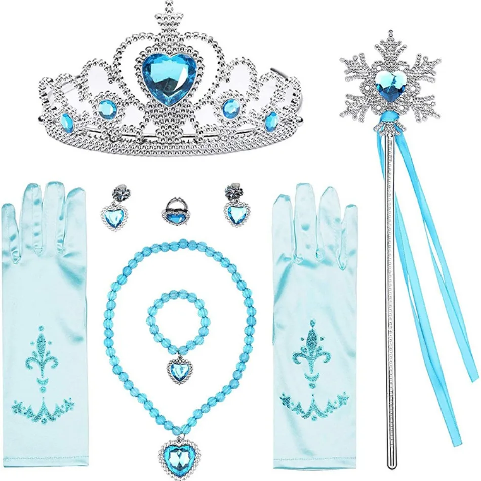 Accessoires de Cosplay Elsa pour filles, princesse reine des neiges, bijoux, baguette, couronne, collier, clips pour les oreilles, accessoires de jeu de rôle de photographie