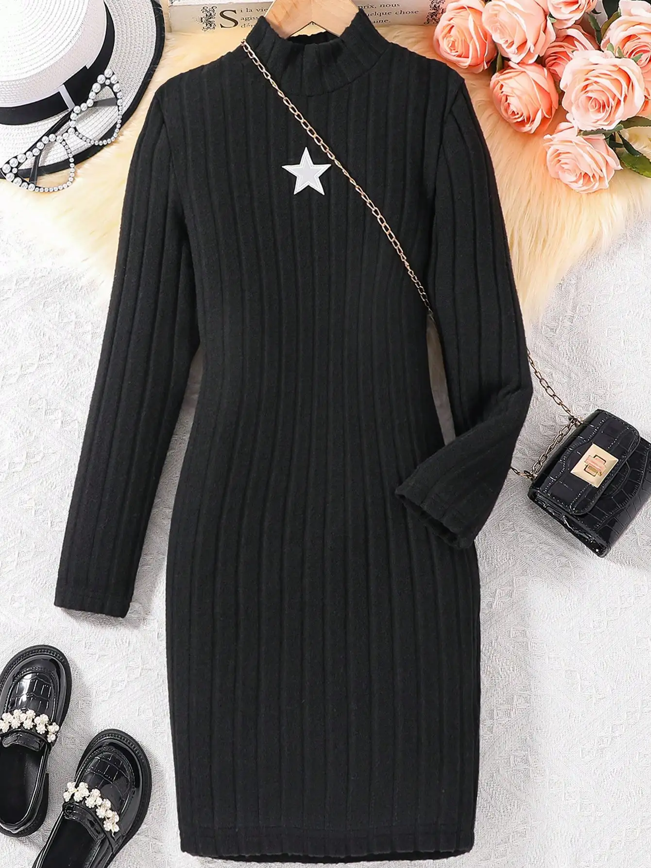Robe moulante décontractée pour filles, élégante, graphique étoile déchiré, col haut, Slim, cadeau d'extérieur, fête, printemps automne