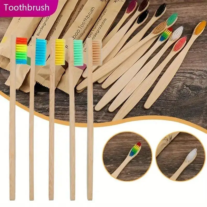 Brosses à dents manuelles bionickel ables en bambou, manche en bois, poils souples, dents sensibles, gencives, soins bucco-dentaires, 5 pièces