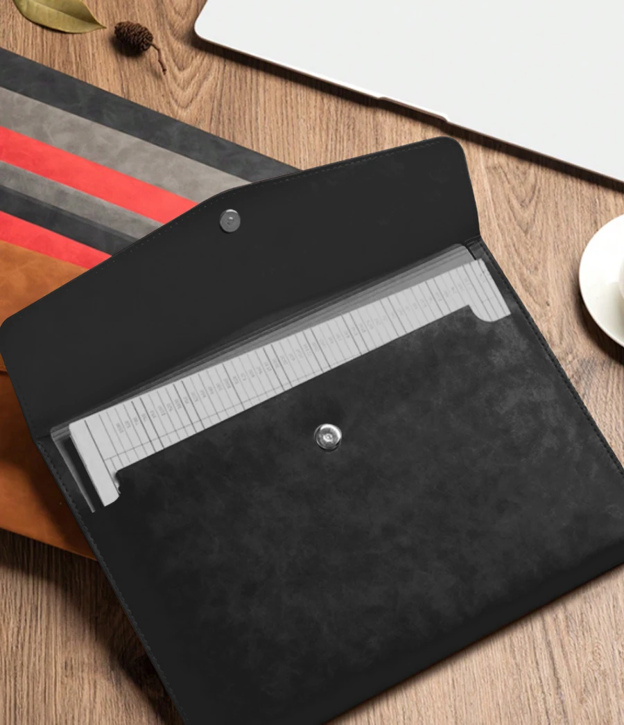 A4 Portable File Storage Bag Durable PU Material Expandable Folder - Popular File Storage Manager