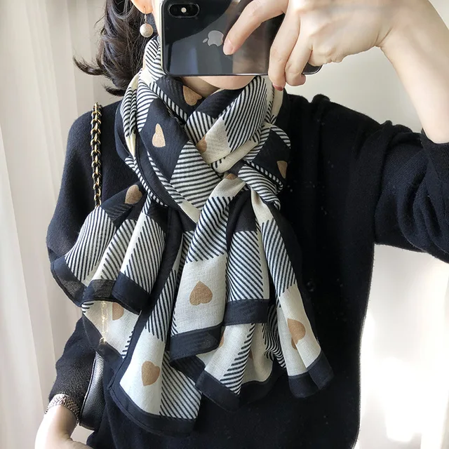 Printemps rayé écharpe femmes classique mince étudiant Long châle amoureux cou épaissir pour garder au chaud doux châle – Image 5