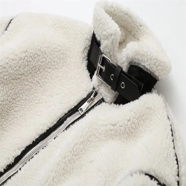 PB & ZA 2023 automne nouveaux vêtements pour femmes Style européen et américain décontracté fourrure une pièce laine d'agneau contraste couleur peluche veste chaude C – Image 5