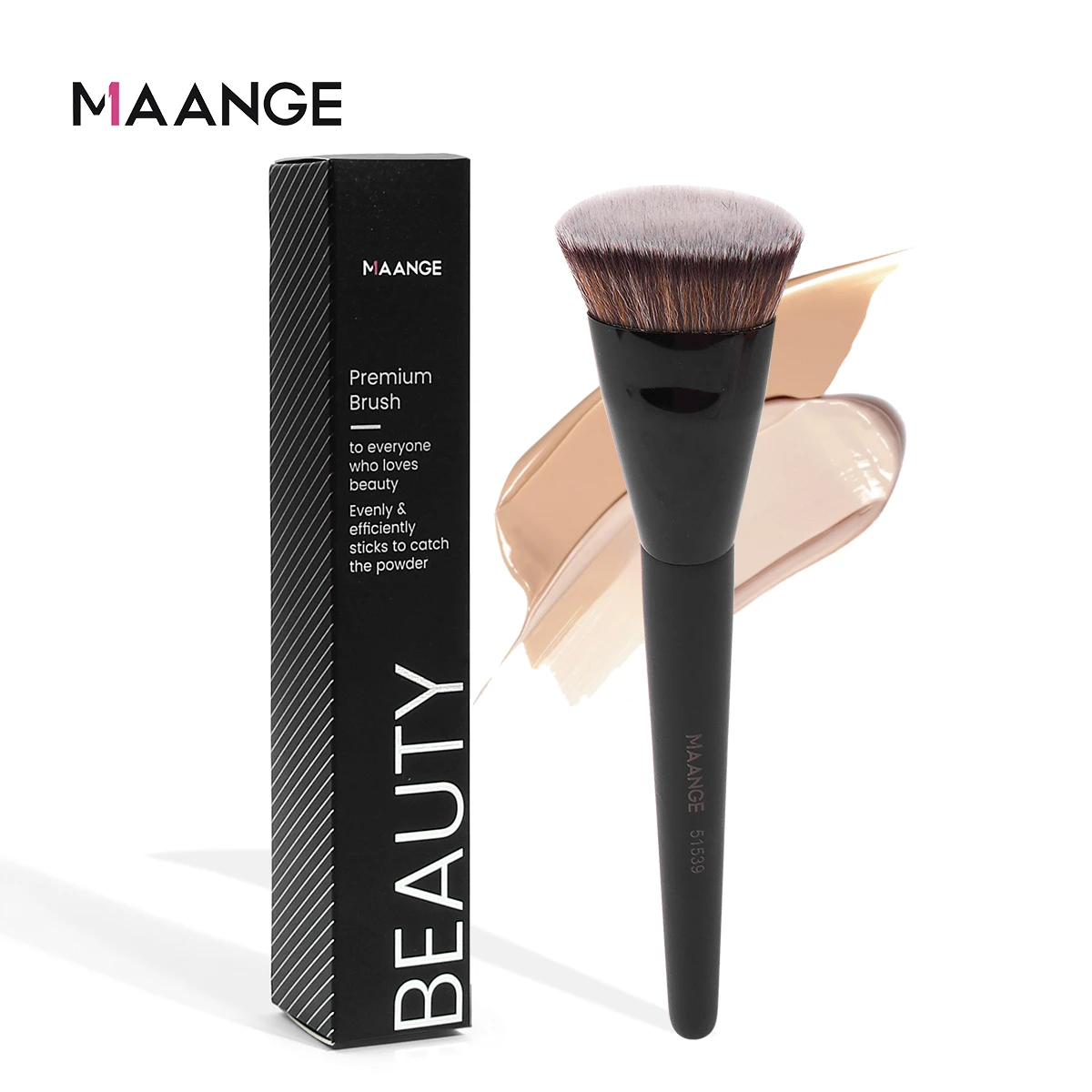 MAANGE-Brosse à fond de teint à tête plate avec boîte, pinceau à fond de teint simple, tube plat et rond, correcteur de fard à joues en poudre, outil de maquillage doux pour la peau