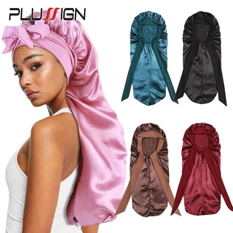 Bonnet en Satin Long et soyeux doux pour cheveux naturels et cheveux bouclés, bonnet de cheveux de très grande taille avec cravate pour un sommeil nocturne confortable, 1 pièce